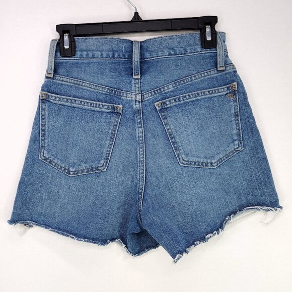 Madewell The Momjean Short Size 25 Women's Blue Denim Fringe High Rise - Picture 2 of 9